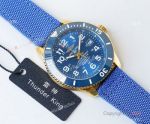 Swiss Breitling Superocean II Mens Watch Yellow Gold Blue Ceramic Bezel